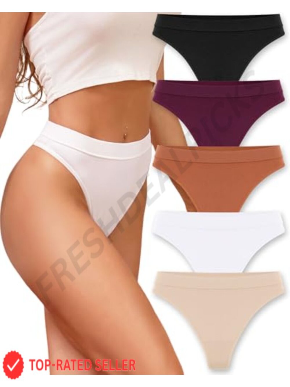High Waisted Seamless Thongs for Women 5 Pack Stretch Tagless Underwear